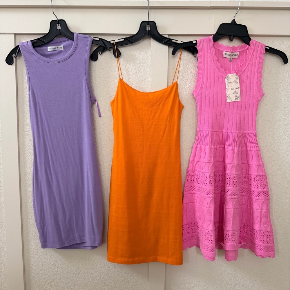 Stylish Kids Dresses Set of 3 Purple, Orange, Pink size XS/S - Picture 3 of 3